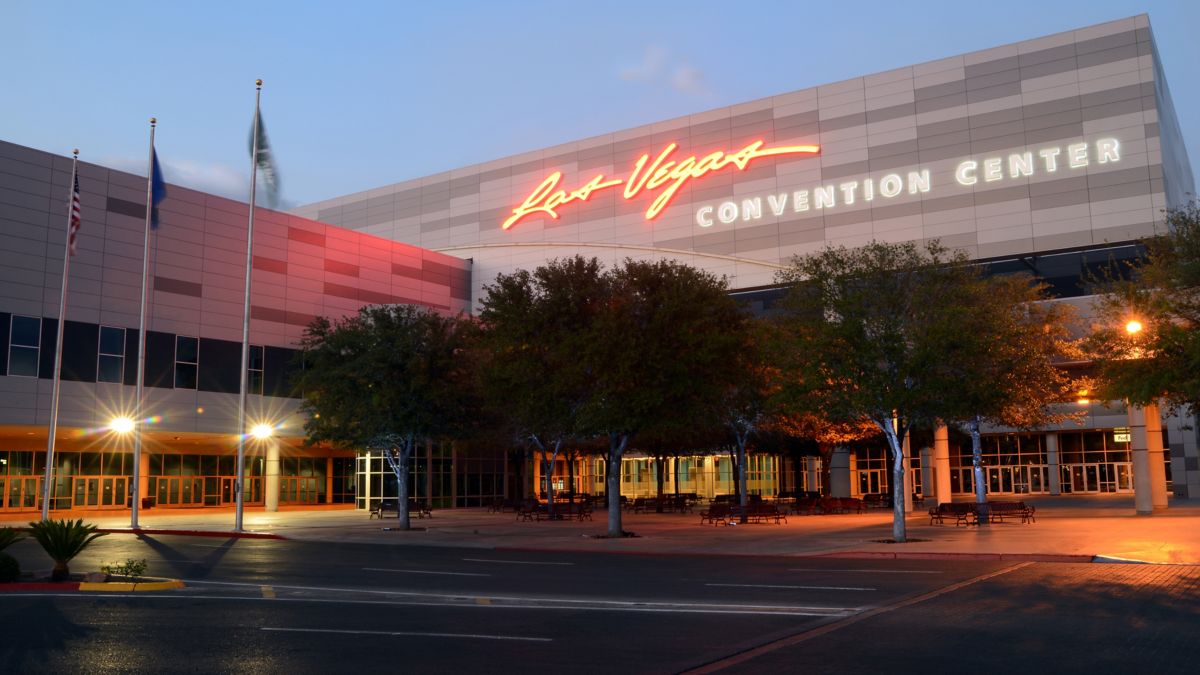 The Las Vegas Convention Center at dusk, adjacent to the host Marriott hotel